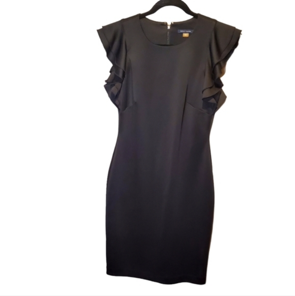 Tommy Hilfiger Black Cocktail Jersey Dress Flowing Cap Sleeve Soft Size 4